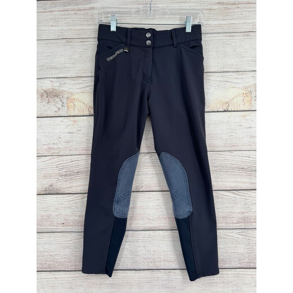 RoMFH Knee Patch Breeches Youth Girls Size 16 Navy Blue Equestrian Horse Riding